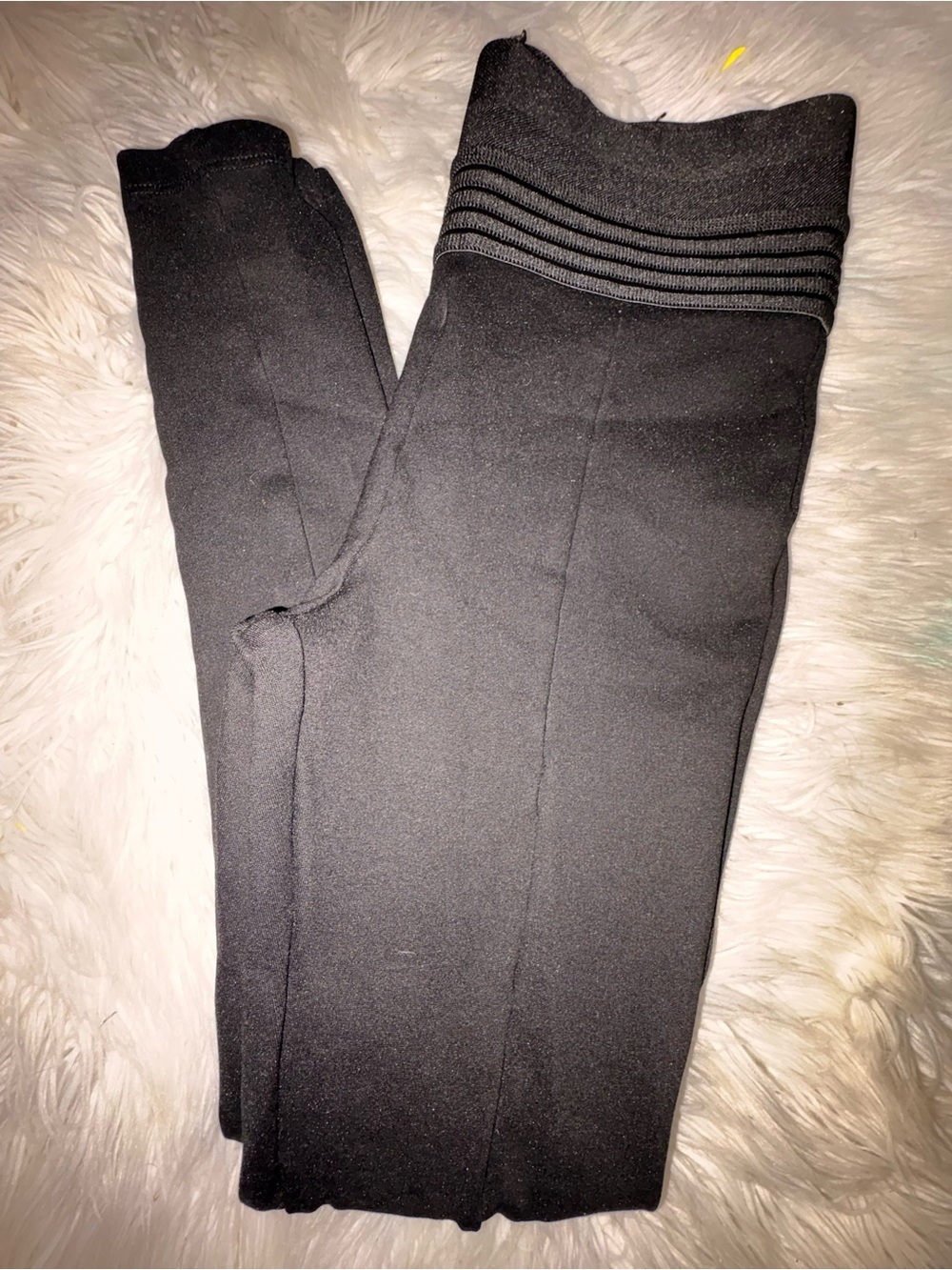 Zara Black High-Waist Ribbed Band Leggings Medium